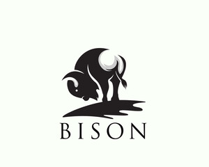 stand bison back view logo design template illustration inspiration