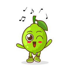 lime Fruit cartoon mascot character Listening music. Cute lime cartoon character dances to music