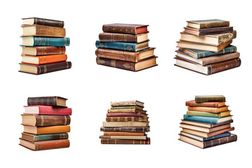 a pile of old books collection isolated on a transparent background