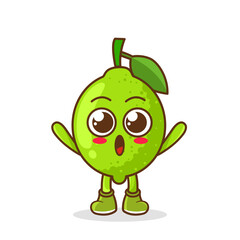 lime fruit raise hands up. Illustration of a cute lime character who is pleased with both hands raised