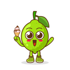 Cute Cartoon lime fruit character holding ice cream cone