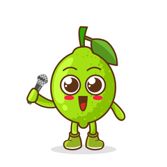 Cute cartoon lime fruit singer character holding mic