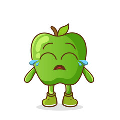 Cute funny crying sad green apple fruit character.