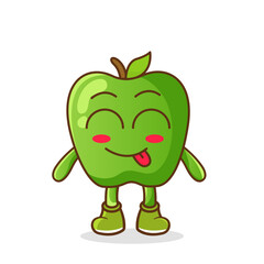 Cute green apple character is teasing and sticking out his tongue. eyes closed tongue out emoji