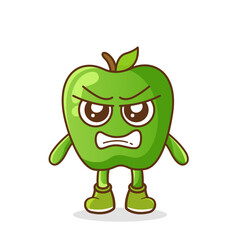 cute green apple character with angry expression, mouth wide open. suitable for emoticon, logo, mascot, sticker