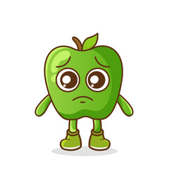 Cute sad green apple fruit character, green apple character with sad emotion, face, depressive eyes
