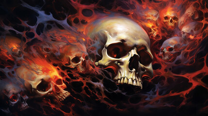 A fiery skull painting