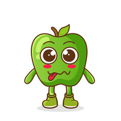 green apple character in sweet expression while sticking out her tongue