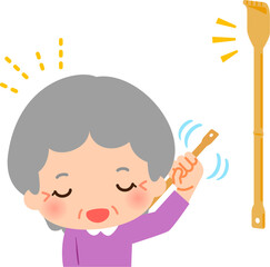 孫の手で背中を掻くシニア女性