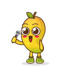 Cute cartoon mango fruit singer character holding mic