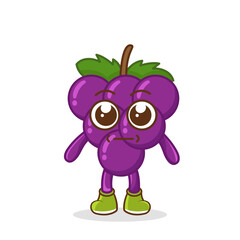 a picture of grape fruit with a flat expression. No words straight face grape fruit emoji. Vector flat design emoticon icon isolated on white background.