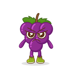 Angry. fruit character vector. grape character illustration, Cute grape character with angry expression vector illustration.