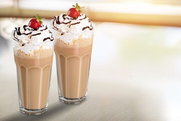 Assorted iced tasty fresh coffee in glass