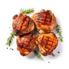 Grilled chicken thighs isolated on transparent or white background  | Generative AI - obrazy, fototapety, plakaty