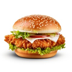 Fried chicken burger isolated on transparent or white background | Generative AI
