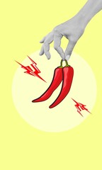 Creative abstract image of  arm giving chili pepper