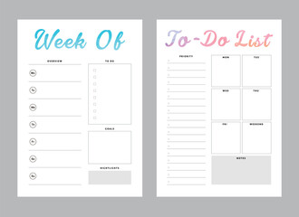 Week of and to do list planner. 