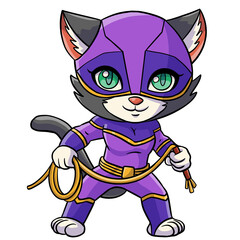 Fototapeta premium Cute cat superhero with lasso