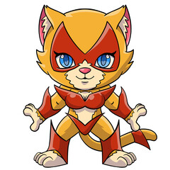 Cute cat superhero in red costume