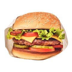 Delicious beef burger with, transparent background
