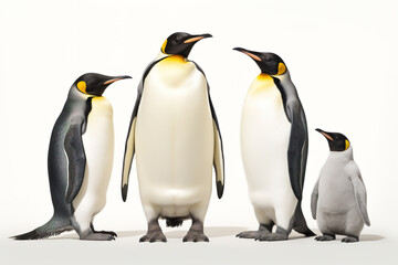 Fototapeta premium Image of family group of Emperor Penguins on white background. Wildlife Animals. Illustration, Generative AI.