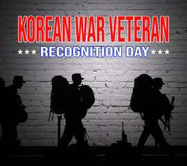 Korean War Veteran Recognition Day Soldier in black walking style, Modern backgorund concept 