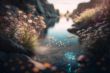 Natural Tranquility: Exploring the Depths of Water and Landscapes with Lush Greenery and Vibrant Blue Ocean in a Tropical Paradise, generative AI