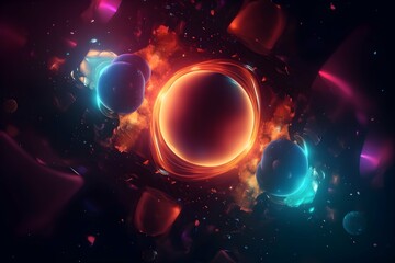 Obraz premium Colorful color space background. Abstract textures. Black background. The moment of the Big Bang. Generative AI 