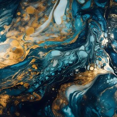 Abstract marble wallpaper.  Luxurious blue and yellow textured background. Generative AI
