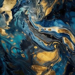 Abstract marble wallpaper.  Luxurious blue and yellow textured background. Generative AI
