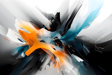 Abstract wallpaper in white, black, orange and blue. Powerful and cool design. Generative AI
