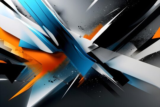 Abstract wallpaper in white, black, orange and blue. Powerful and cool design. Generative AI
