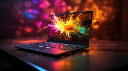 Efficient Business Tools: Streamlined Laptop for Seamless Communication and Advanced Mobility in a Sleek Black Desig, generative AI