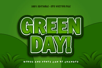Fototapeta na wymiar Green Day Editable Text Effect Emboss Cartoon Style