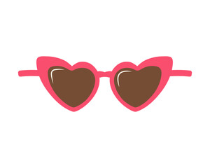 Heart shaped sunglasses. Vintage fashion pink glasses. Cartoon flat illustration isolated on white background.