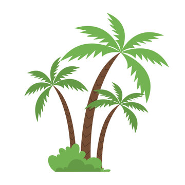 Coconut palm trees with grass. Cartoon flat illustration isolated on white background.