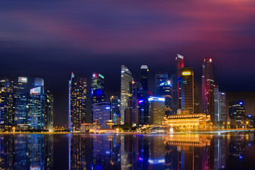 Obraz premium Singapore city skyline at twilight, View of Marina Bay,