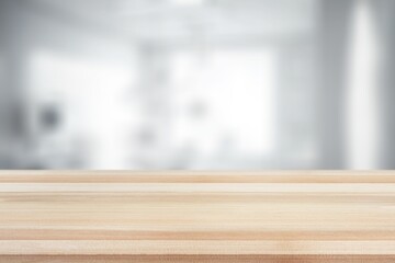 Blank wooden table top in modern interior