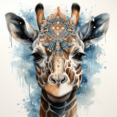 Hand drawn watercolor illustration clipart giraffe