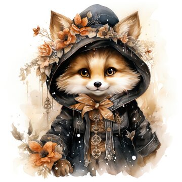 recommend clip art: Hand drawn watercolor illustration clipart fox