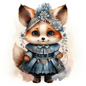 recommend clip art: Hand drawn watercolor illustration clipart fox