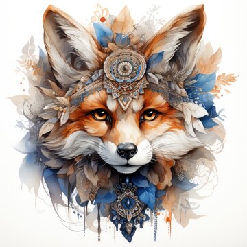 recommend clip art: Hand drawn watercolor illustration clipart fox
