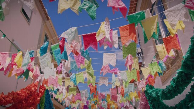 omar portugal festa dos tabuleiros tomar portugal 8th july 2023 beautiful decorated street detail