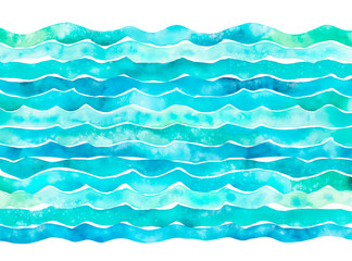 Transparent ocean water wave copy space for text.  Isolated blue, teal, turquoise happy cartoon wave for pool party or ocean beach travel. Web banner, backdrop, background png graphic.