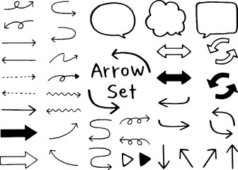 手描き風のかわいい矢印のアイコンイラストセット　線画