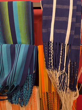 Textile background with colored hammocks