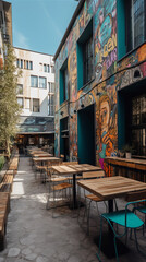 Obraz premium Hot lunch spot with modern art on the restaurant walls 