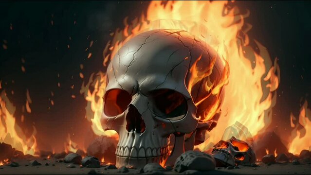 Amazing Skull on fire, Seamless Animation Video Background in 4K Resolution	