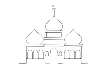 Illustration of a mosque for Muslims. Mawlid one-line drawing
