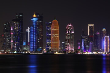 Obraz na płótnie Canvas Doha skyline at night, Qatar.